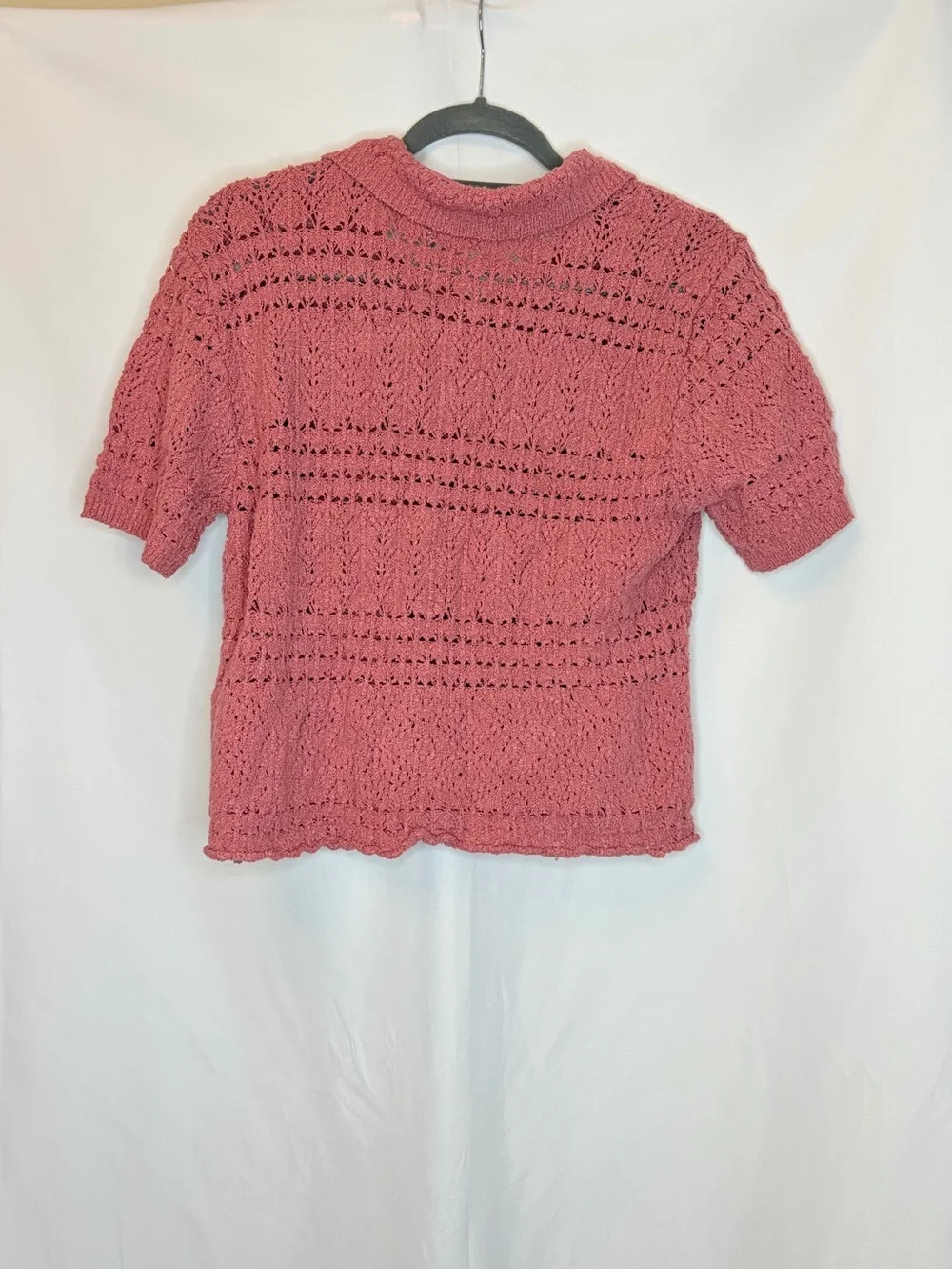 Free People Daylight Cropped Cardigan Faded Rose Open Knit Boho XL